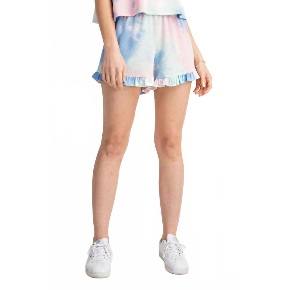 NEW 143 STORY cotton candy tie dye ruffle shorts in pink